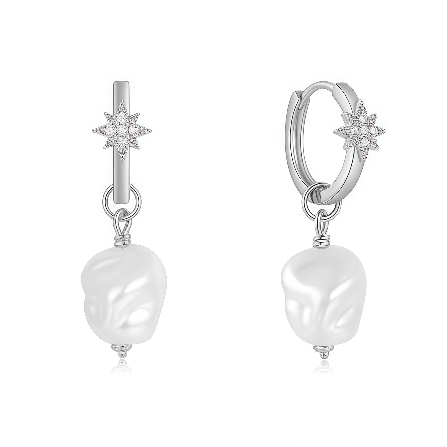 Starburst Pearl Drop Huggie Earrings