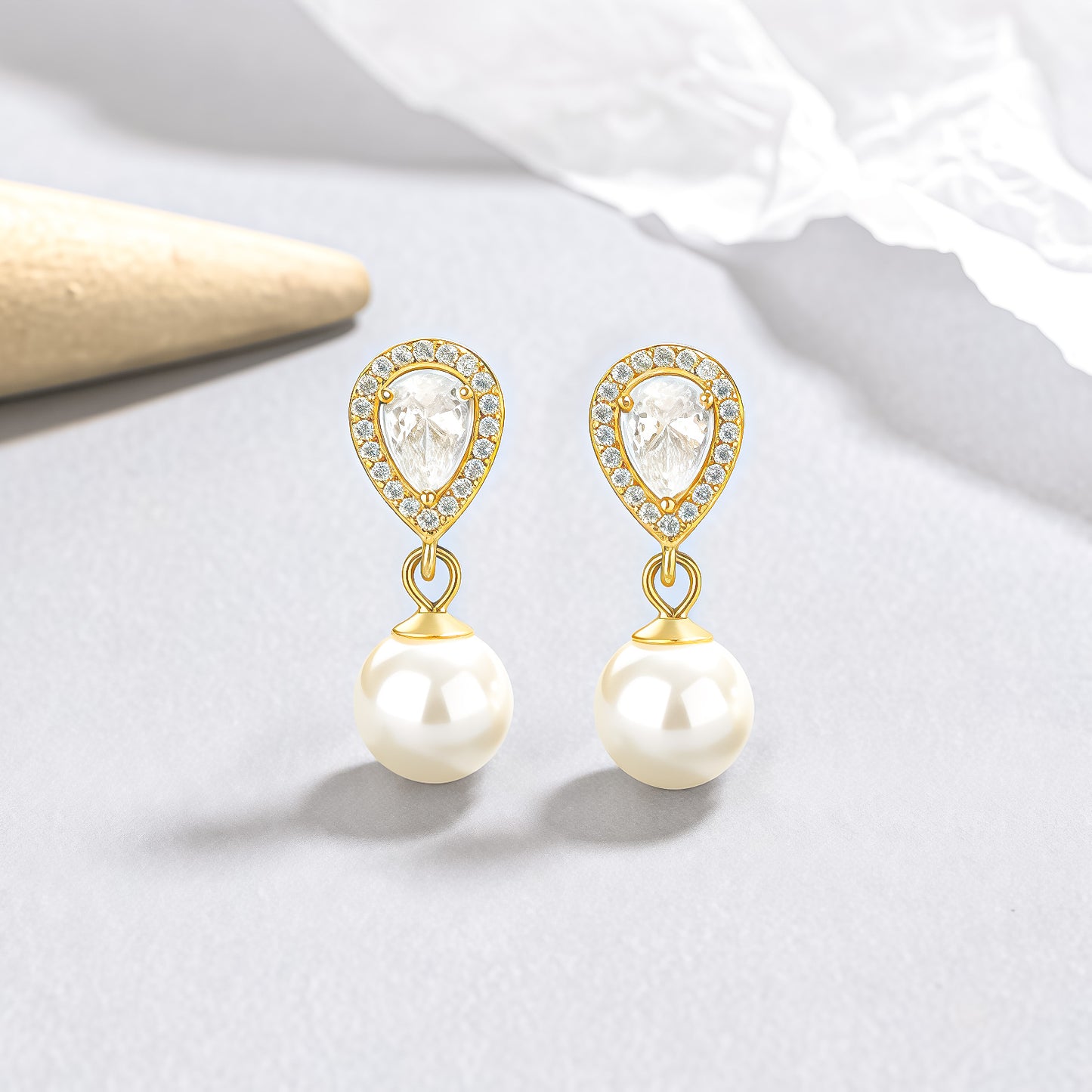 Elegant Pearl & Diamond Drop Earrings