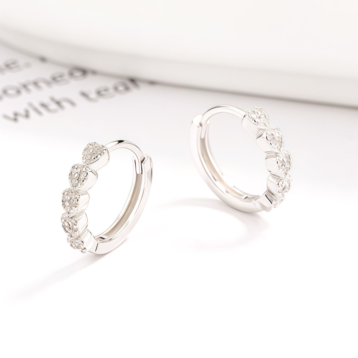 Gold Diamond Heart Huggie Hoop Earrings