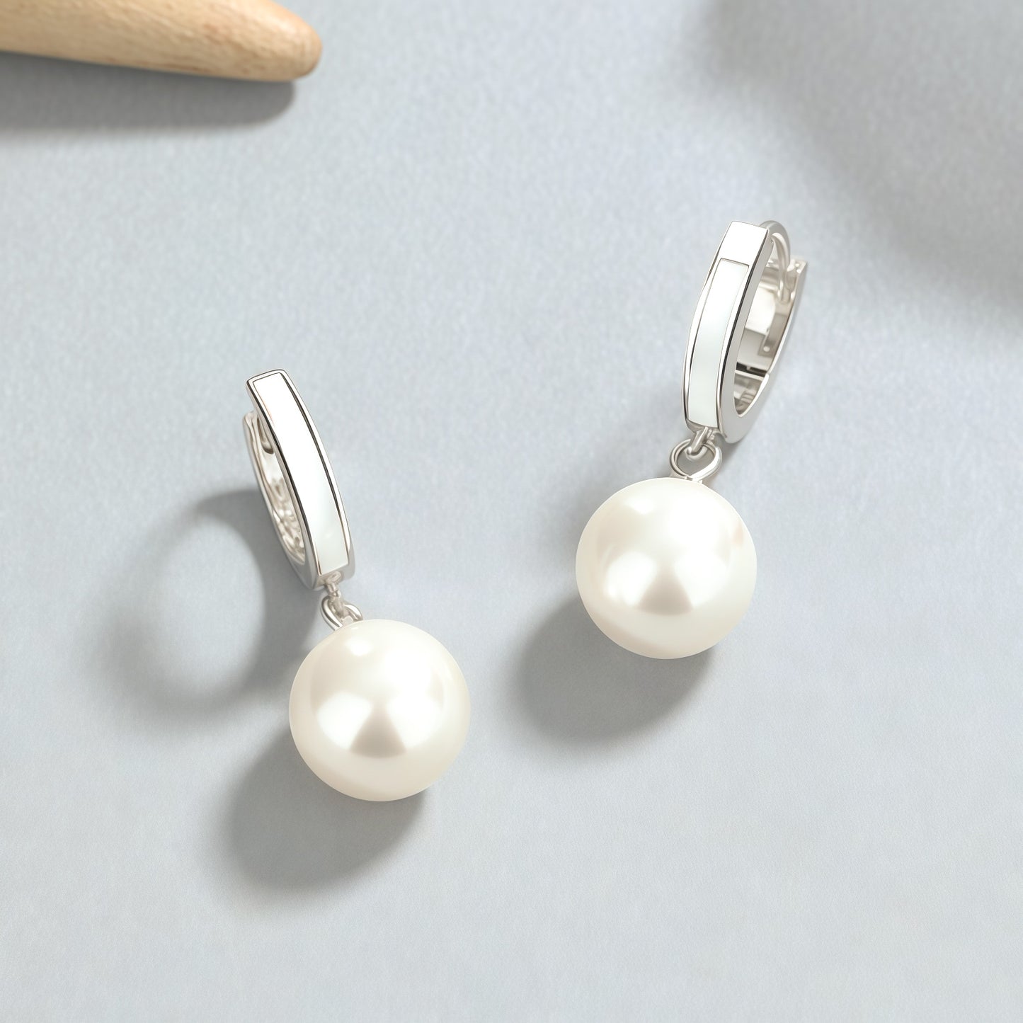 Elegant Gold Plated Hoop Earrings with White Enamel & Freshwater Pearl