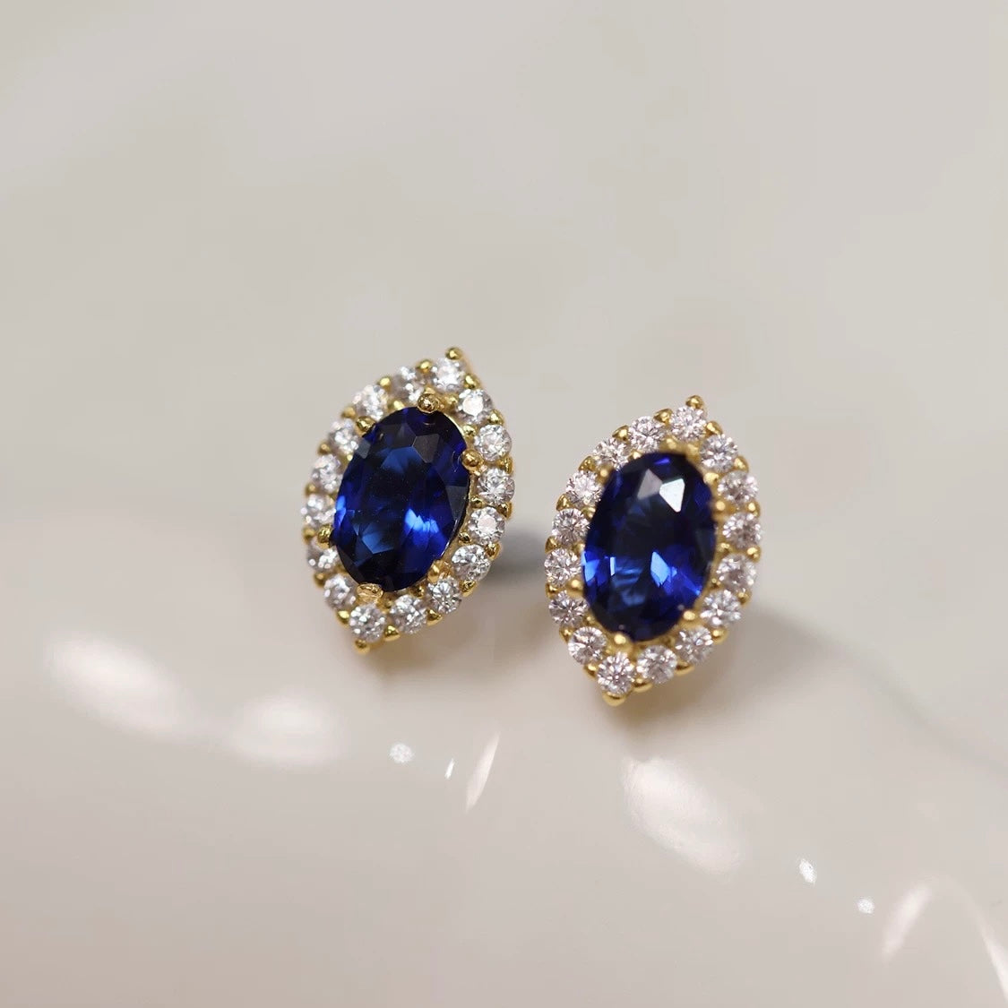 Royal Blue Sapphire & Diamond Bridal Earrings