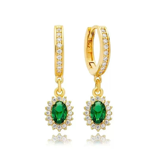 Emerald &amp; Diamond Halo Drop Earrings