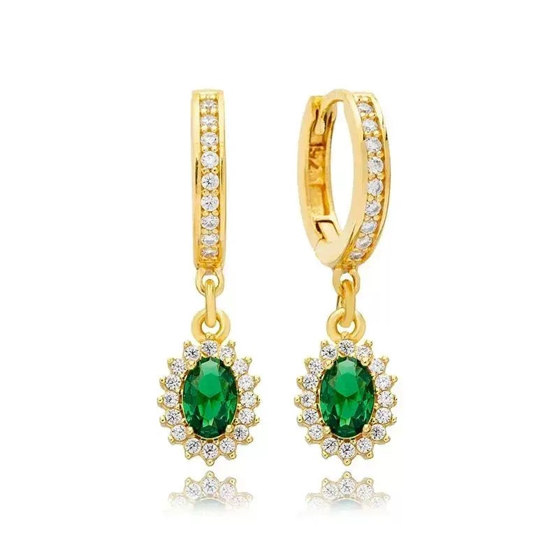 Emerald &amp; Diamond Halo Drop Earrings