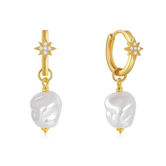 Starburst Pearl Drop Huggie Earrings