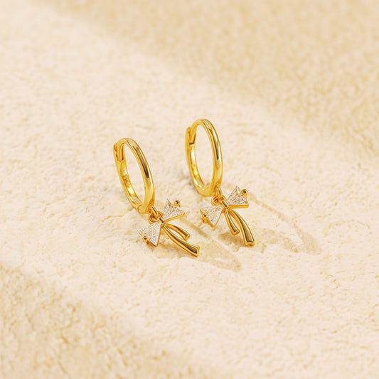 Dainty Bow Charm Hoop Earrings