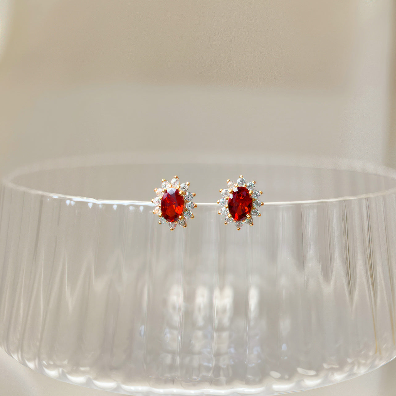 Grown Ruby & Diamond Bridal Earrings