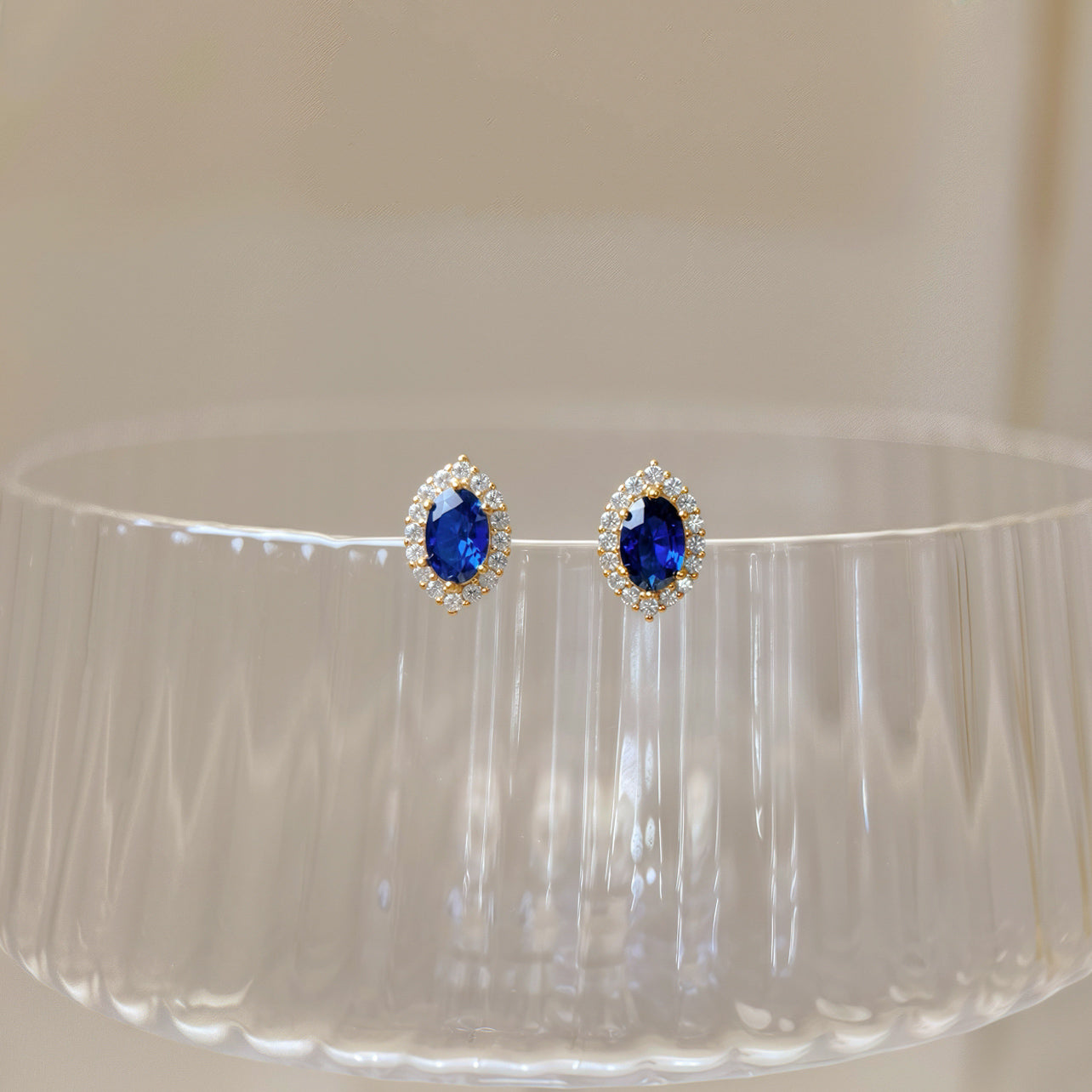 Royal Blue Sapphire & Diamond Bridal Earrings