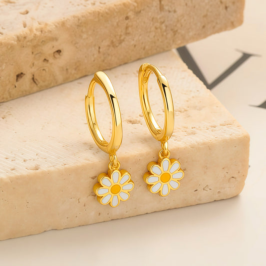 Daisy Charm Huggie Hoop Earrings