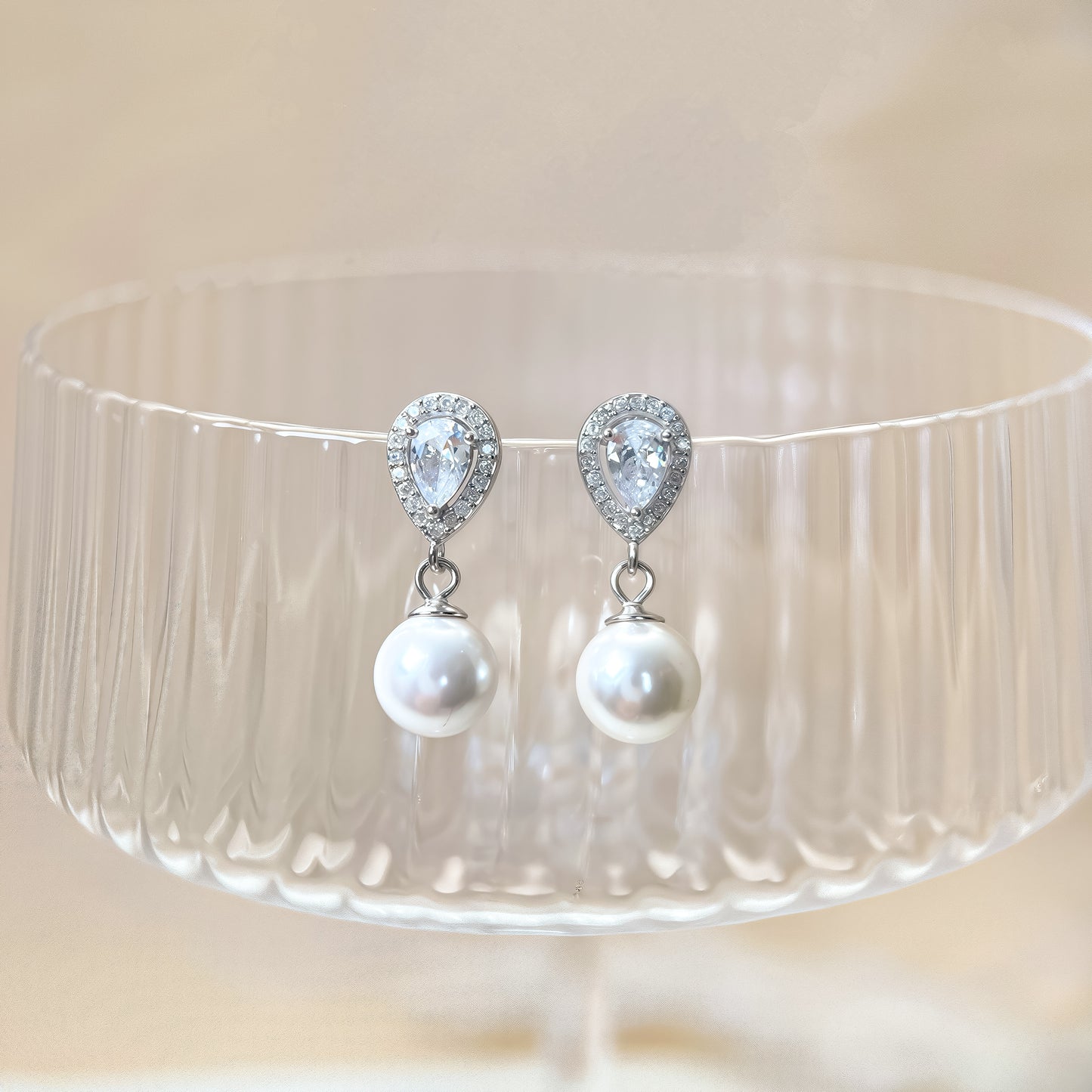 Elegant Pearl & Diamond Drop Earrings