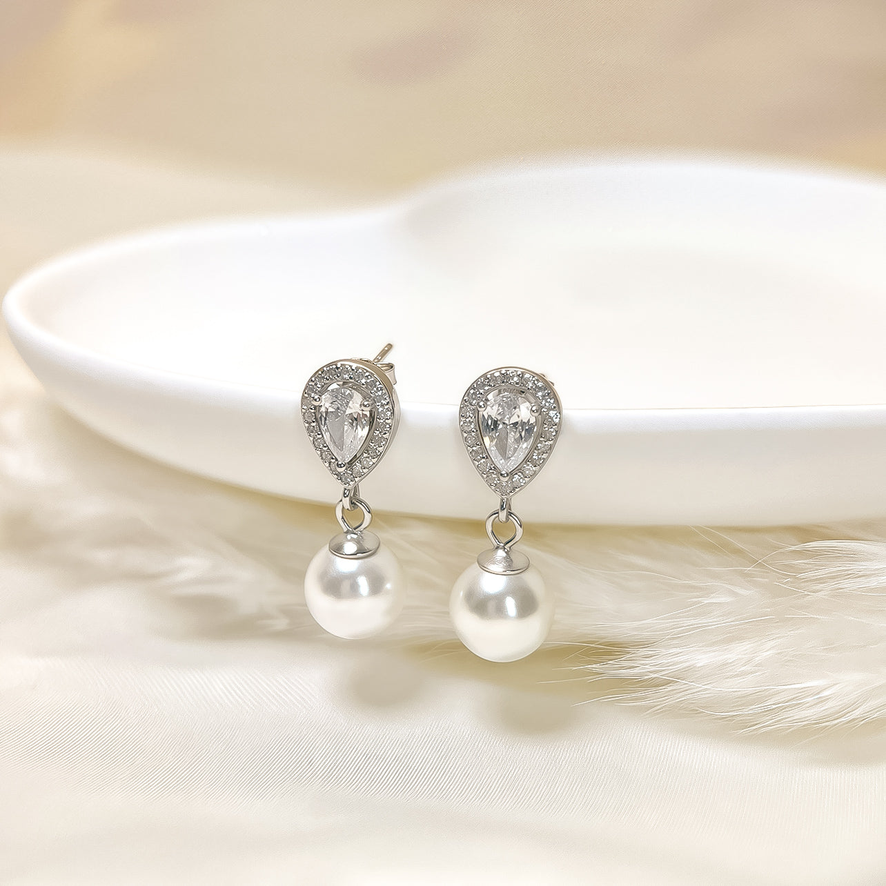 Elegant Pearl & Diamond Drop Earrings