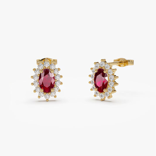 Grown Ruby & Diamond Bridal Earrings