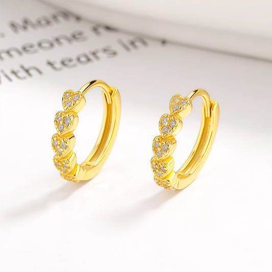 Gold Diamond Heart Huggie Hoop Earrings
