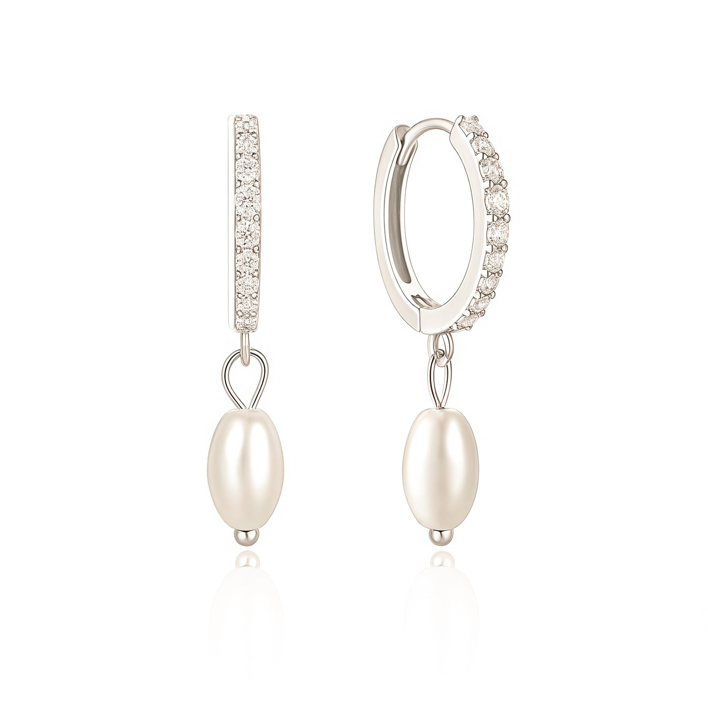 Timeless Bridal Elegance: Pearl & Diamond Hoop Earrings 